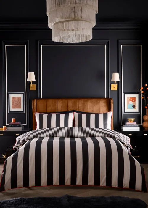 Laurence Llewelyn-Bowen Festivo Circus Stripe Black Duvet Cover Set - Double Image 1