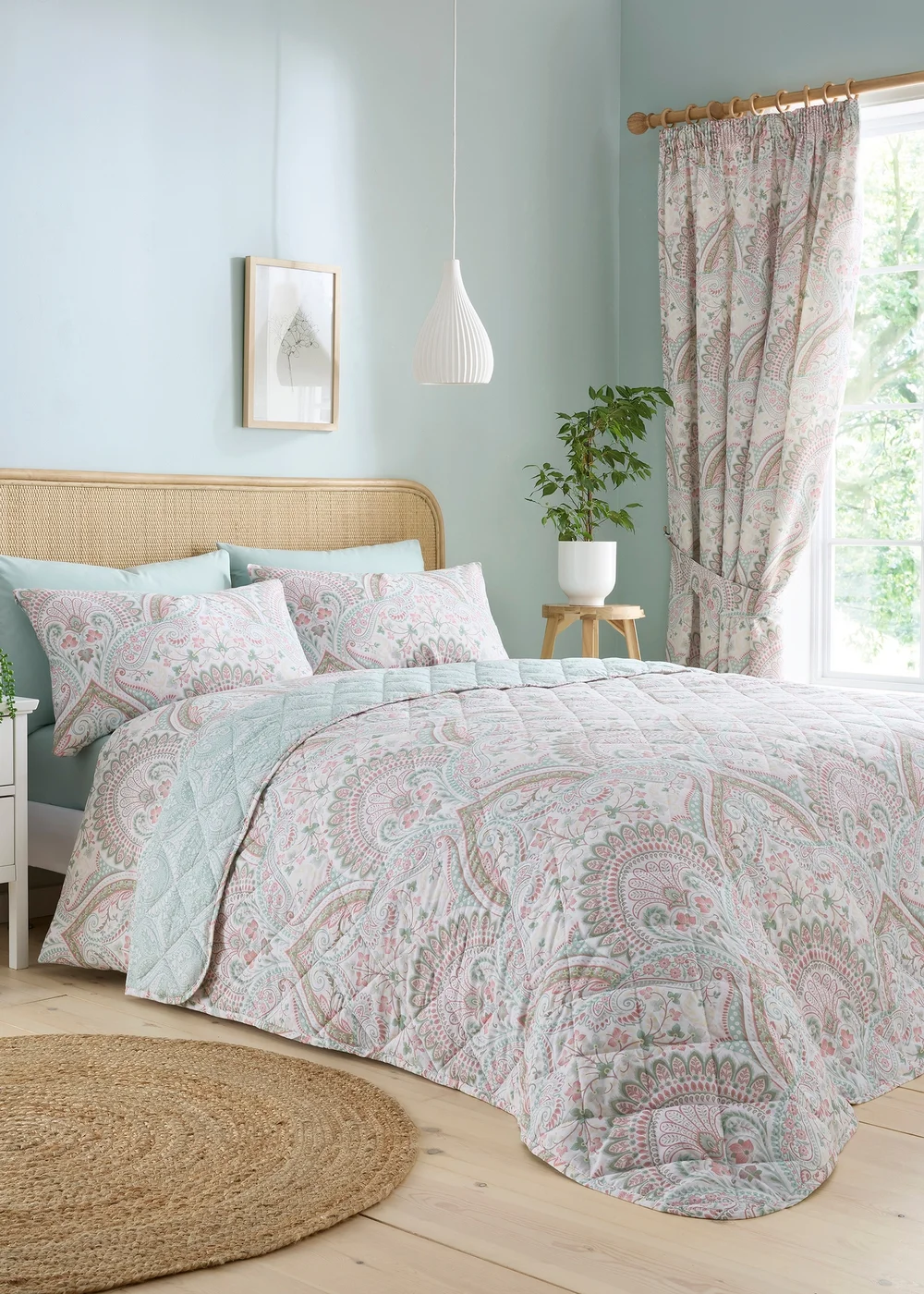 Dreams & Drapes Design Palais Quilted Green Bedspread - 230 x 195cm Image 1
