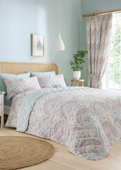 Dreams & Drapes Design Palais Quilted Green Bedspread - 230 x 195cm Image 1