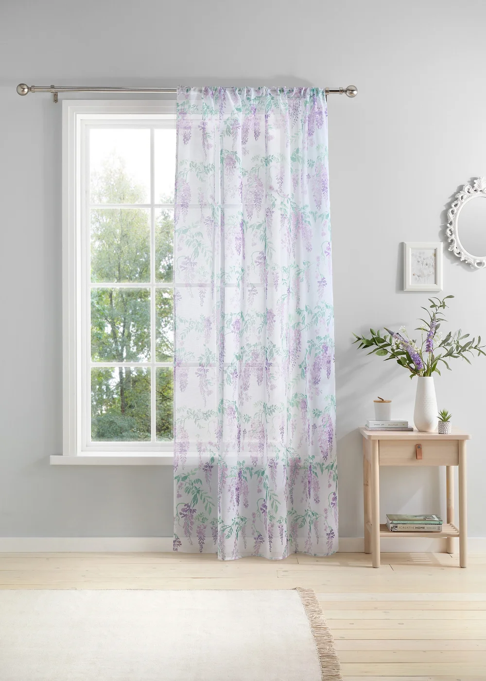 Dreams & Drapes Design Wisteria Lilac Voile Panel - 55W X 48D (140x122cm) Image 1
