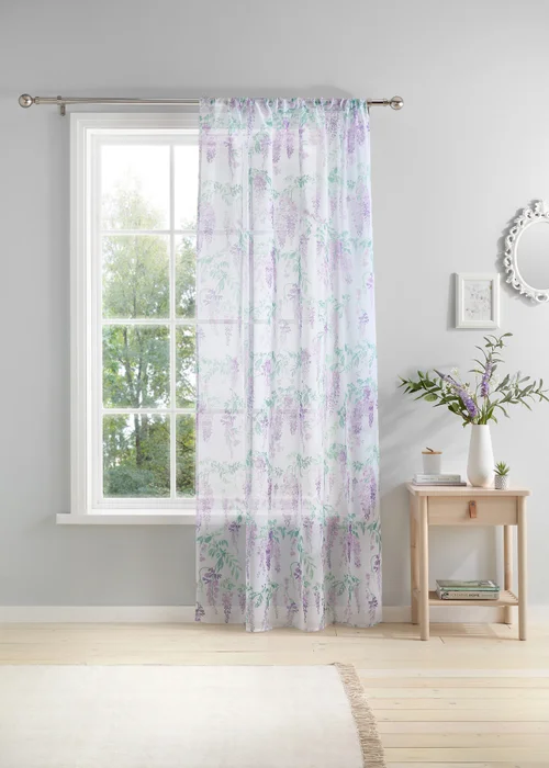 Dreams & Drapes Design Wisteria Lilac Voile Panel - 55W X 48D (140x122cm) Image 1