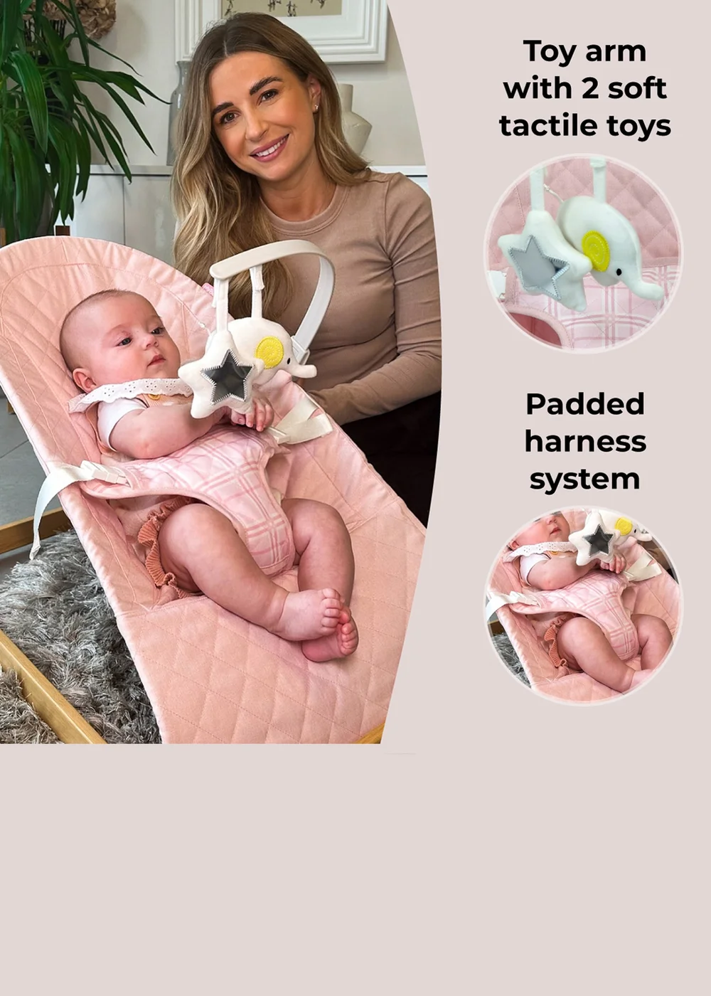 My Babiie Pink Plaid Baby Bouncer - One Size Image 4