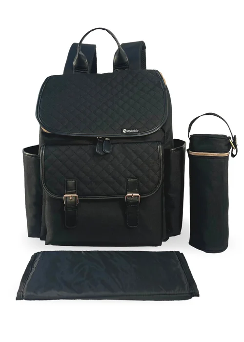 My Babiie Black Quilted Backpack Changing Bag - One Size Image 1