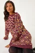 Roman Burgundy Geometric Print Jacquard Jumper Dress - Size 12 Image 2