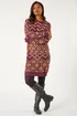 Roman Burgundy Geometric Print Jacquard Jumper Dress - Size 12 Image 3