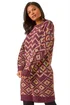 Roman Burgundy Geometric Print Jacquard Jumper Dress - Size 12 Image 1
