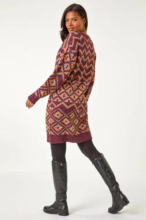Roman Burgundy Geometric Print Jacquard Jumper Dress - Size 12 Image 4
