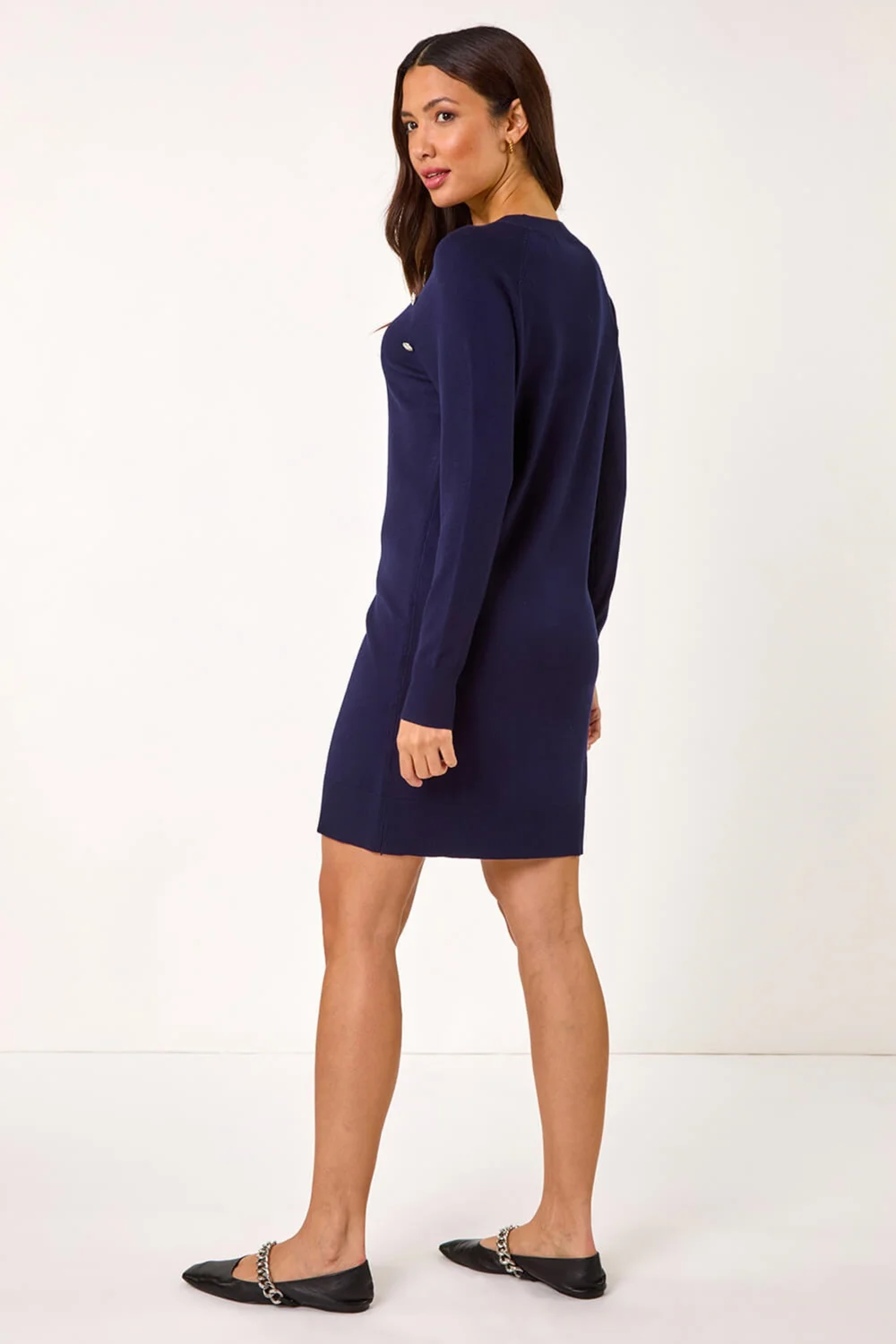 Roman Navy Plain Button Detail Knitted Dress - 10 Image 3