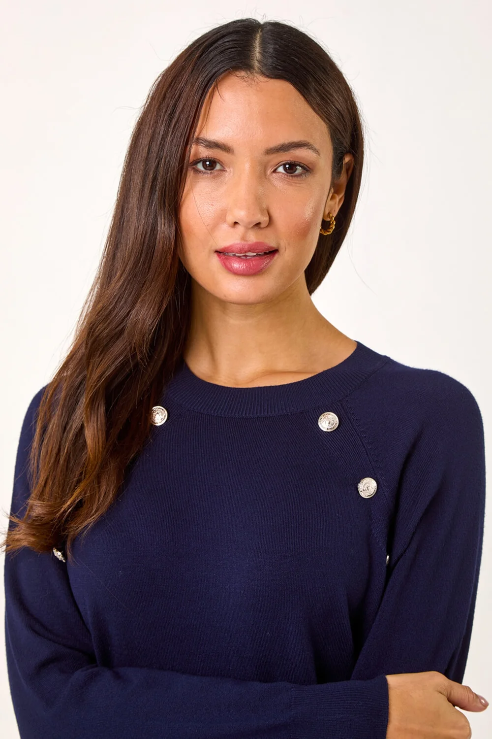 Roman Navy Plain Button Detail Knitted Dress - 10 Image 4