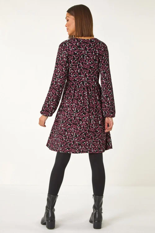 Roman Burgundy Ditsy Floral Button Detail Dress - 10 Image 4