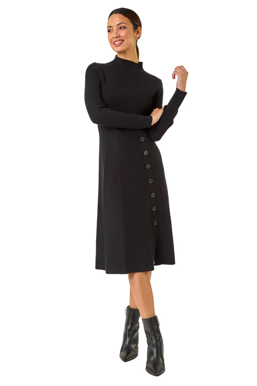 Roman Black Button Detail Knitted Dress - Size 12 Image 2