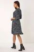 Roman Black Floral Print Side Button Stretch Dress - 10 Image 3