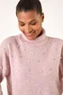 Roman Pale Pink Faux Pearl Roll Neck Knit Jumper - Size 18 Image 4