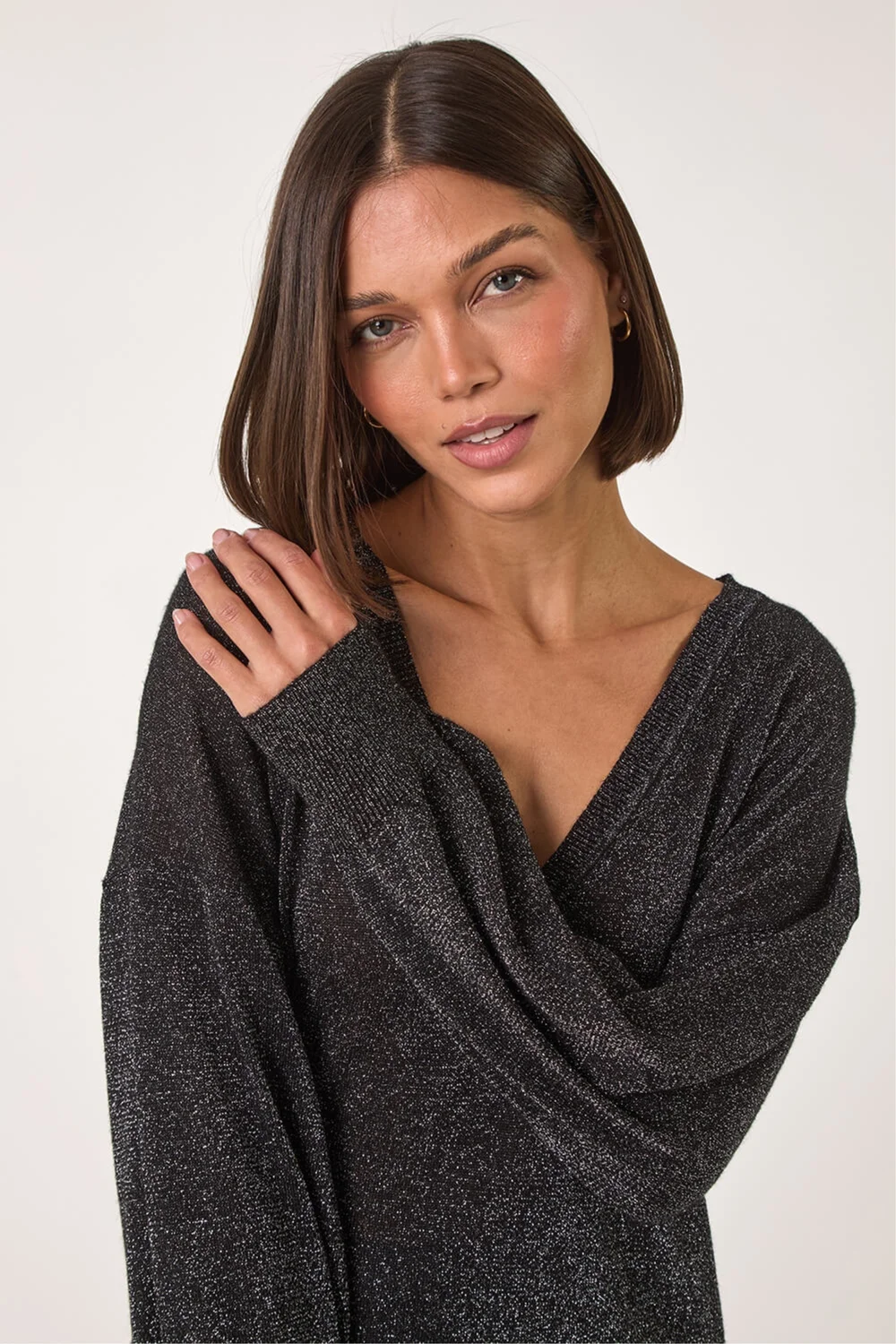 Roman Black Relaxed Stretch Sparkly V-Neck Jumper - 12 Image 4