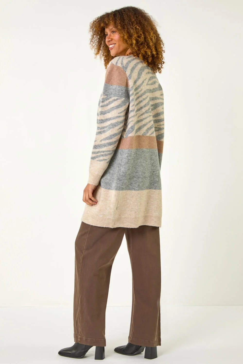 Roman Natural Colour Block Animal Print Knit Cardigan - Size 10 Image 3