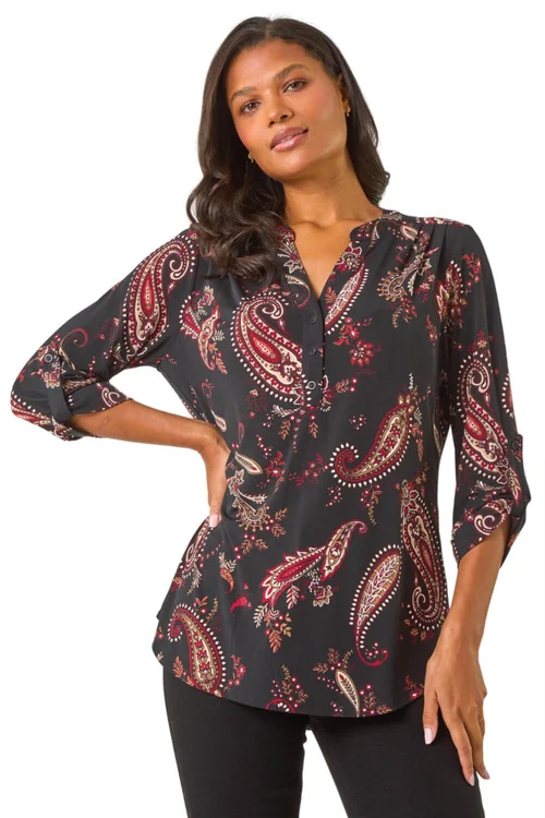 Roman Red Textured Paisley Print Shirt - 10 Image 1