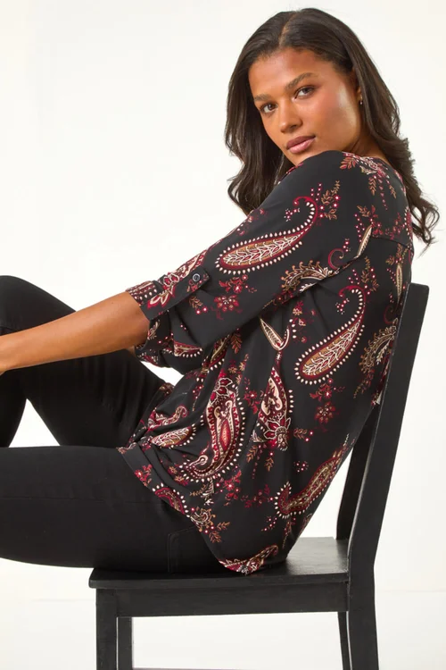 Roman Red Textured Paisley Print Shirt - 10 Image 2