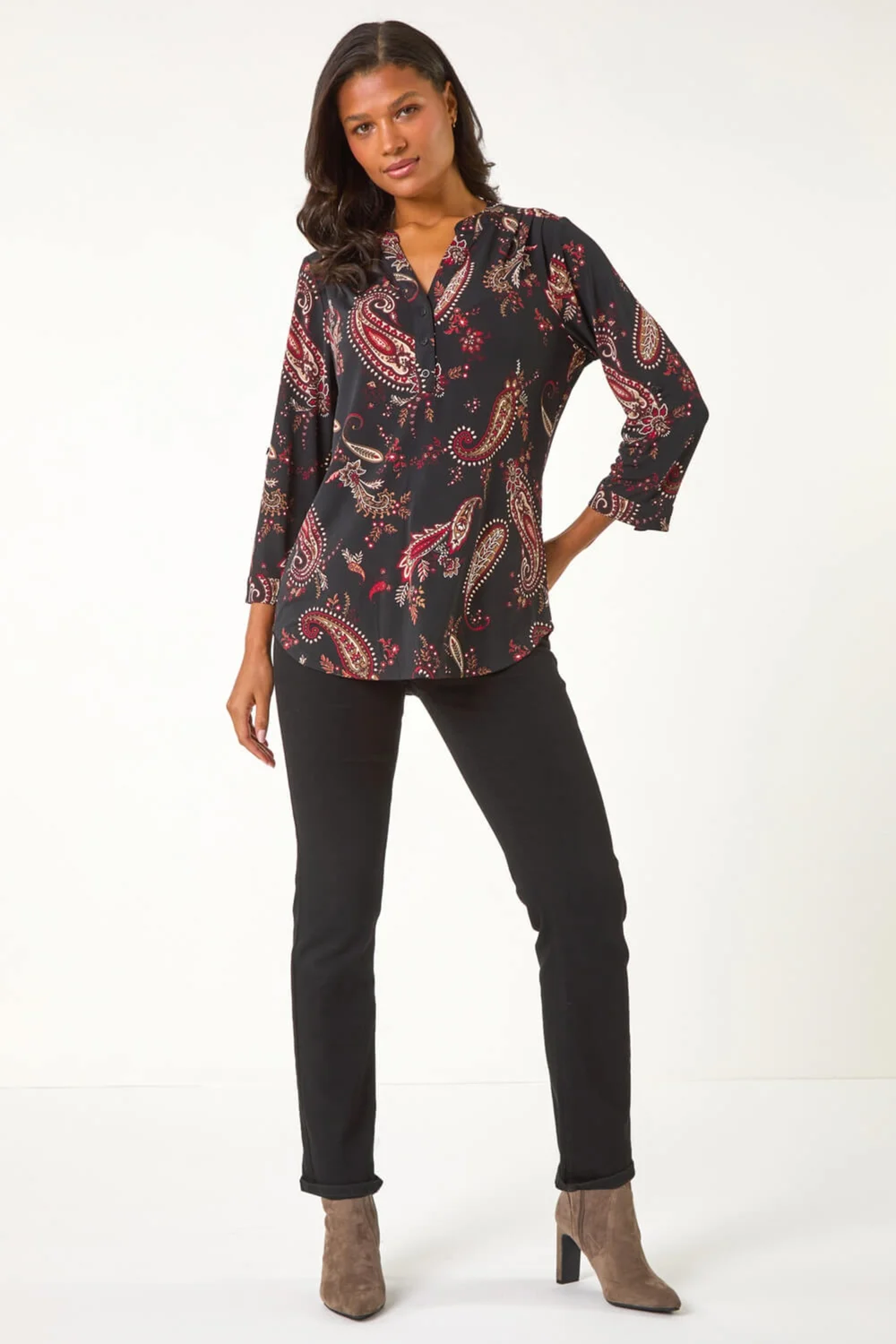 Roman Red Textured Paisley Print Shirt - 10 Image 3