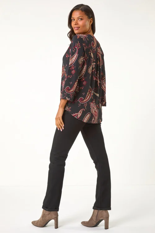 Roman Red Textured Paisley Print Shirt - 10 Image 4