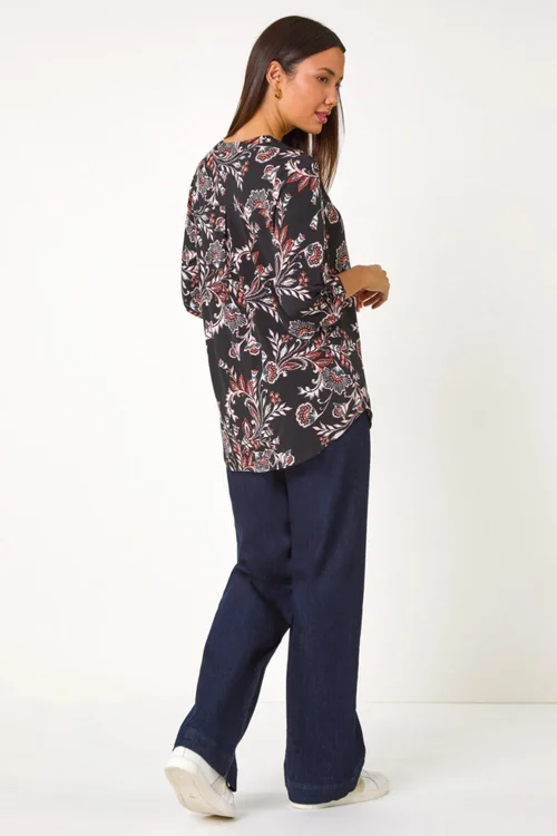 Roman Coral Floral Print Stretch Shirt - 10 Image 3