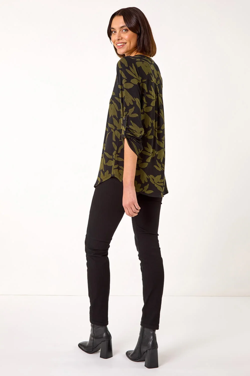 Roman Khaki Leaf Print Buttoned Stretch Shirt - 10 Image 4
