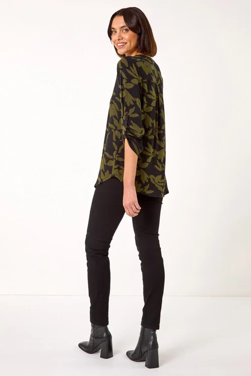 Roman Khaki Leaf Print Buttoned Stretch Shirt - 10 Image 4