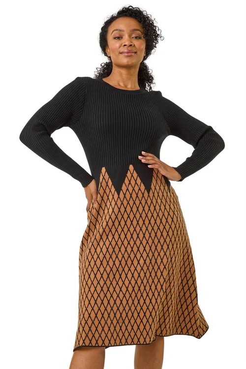 Roman Rust Petite Contrast Knit Dress - 8 Image 1