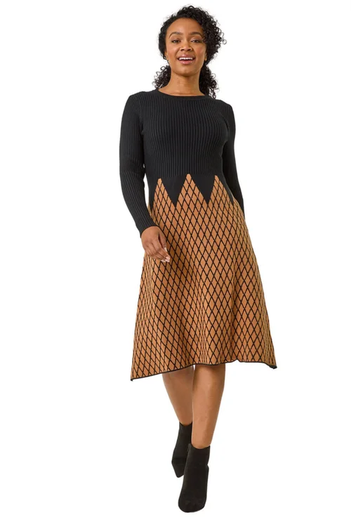 Roman Rust Petite Contrast Knit Dress - 8 Image 2
