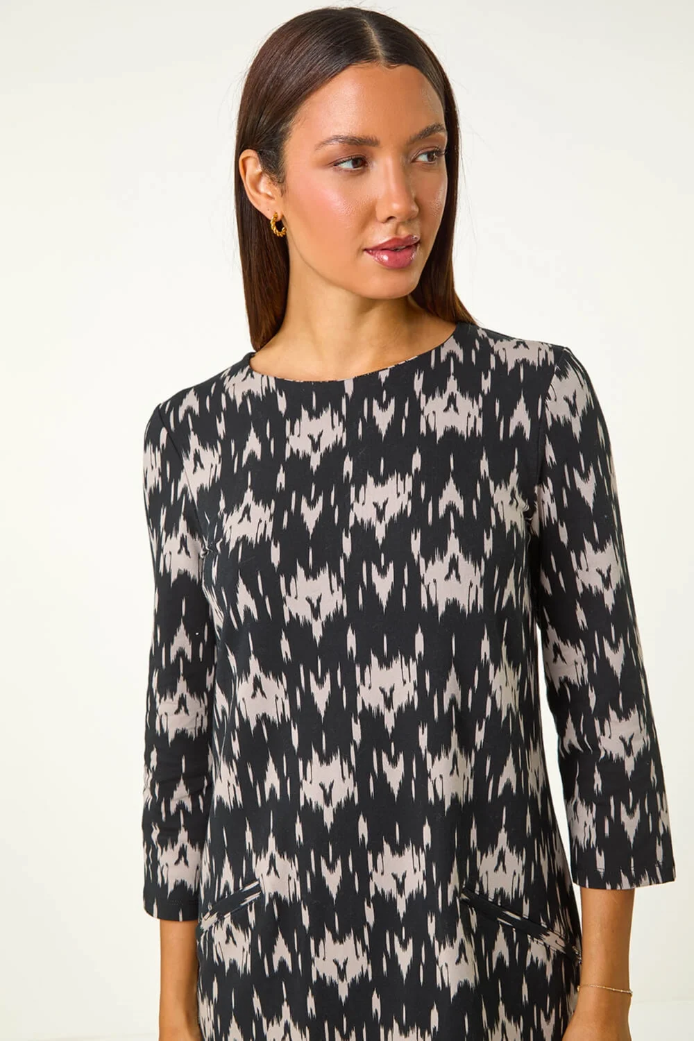 Roman Dark Grey Abstract Zip Trim Stretch Shift Dress - 10 Image 4
