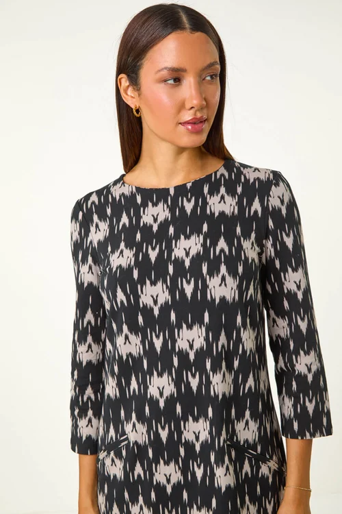 Roman Dark Grey Abstract Zip Trim Stretch Shift Dress - 10 Image 4