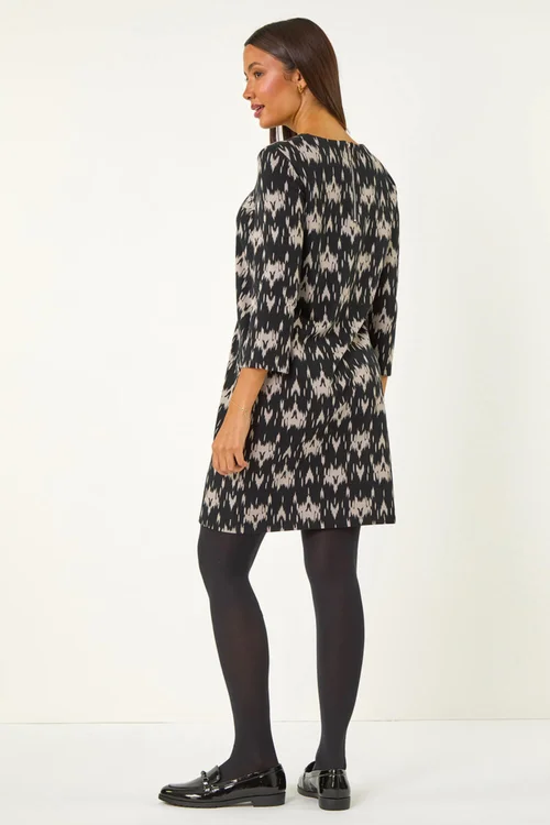 Roman Dark Grey Abstract Zip Trim Stretch Shift Dress - 10 Image 3