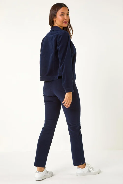 Roman Midnight Blue Corduroy Pocket Detail Stretch Jacket - 10 Image 3