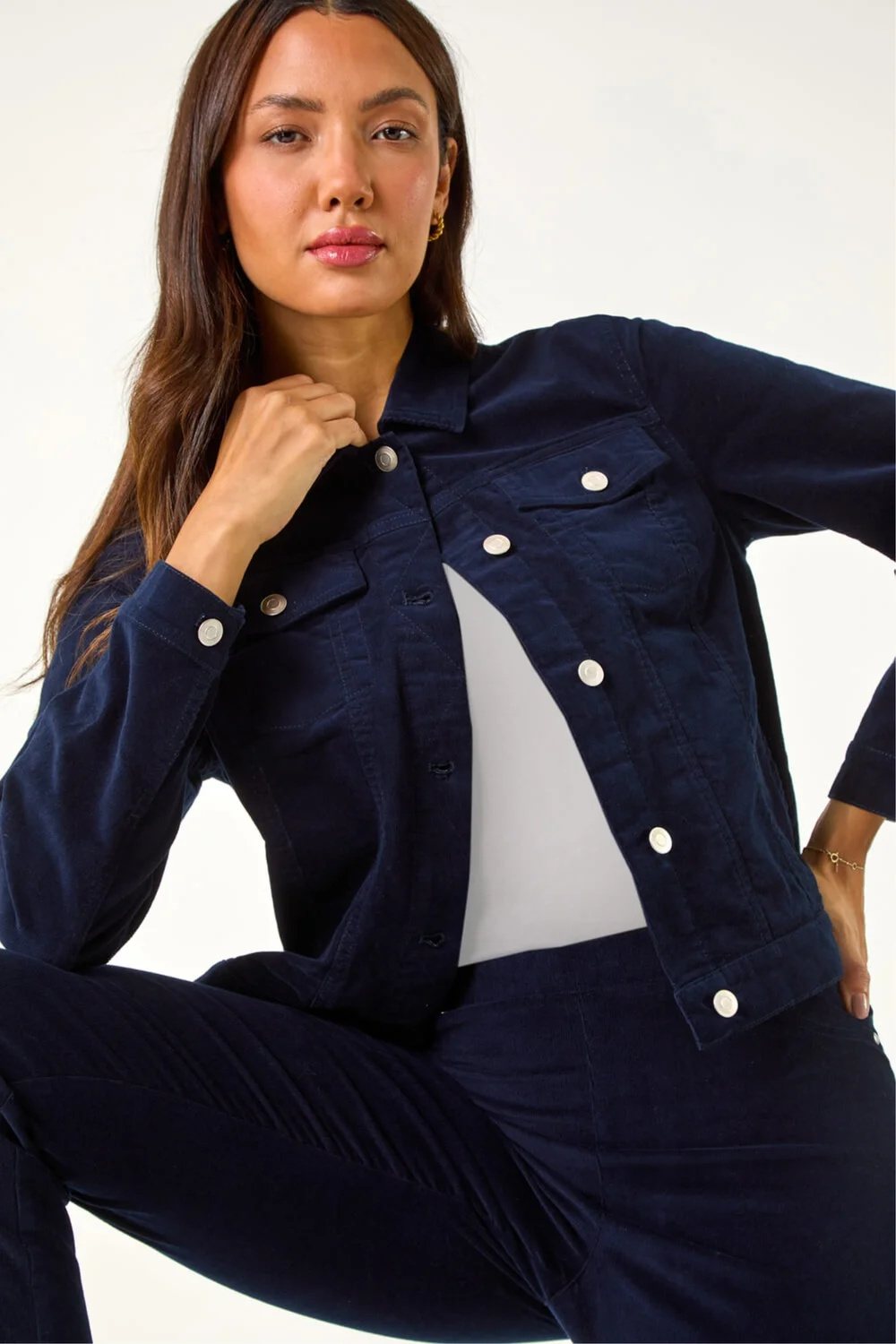 Roman Midnight Blue Corduroy Pocket Detail Stretch Jacket - 10 Image 1