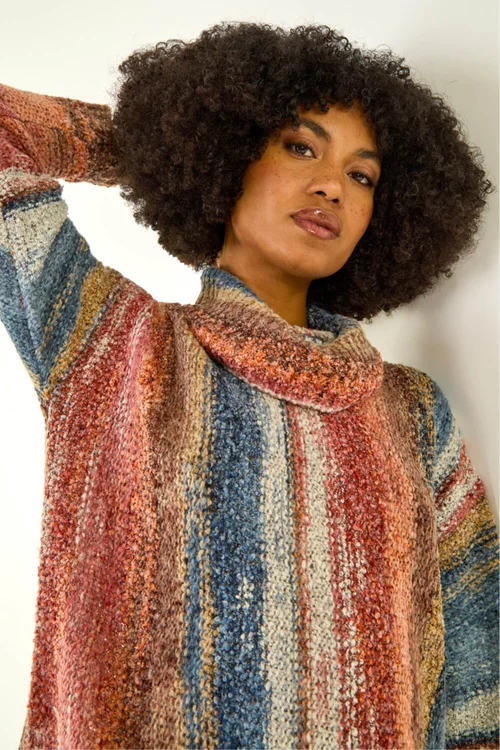 Roman Multi Boucle Stripe Cowl Neck Jumper - 10 Image 1