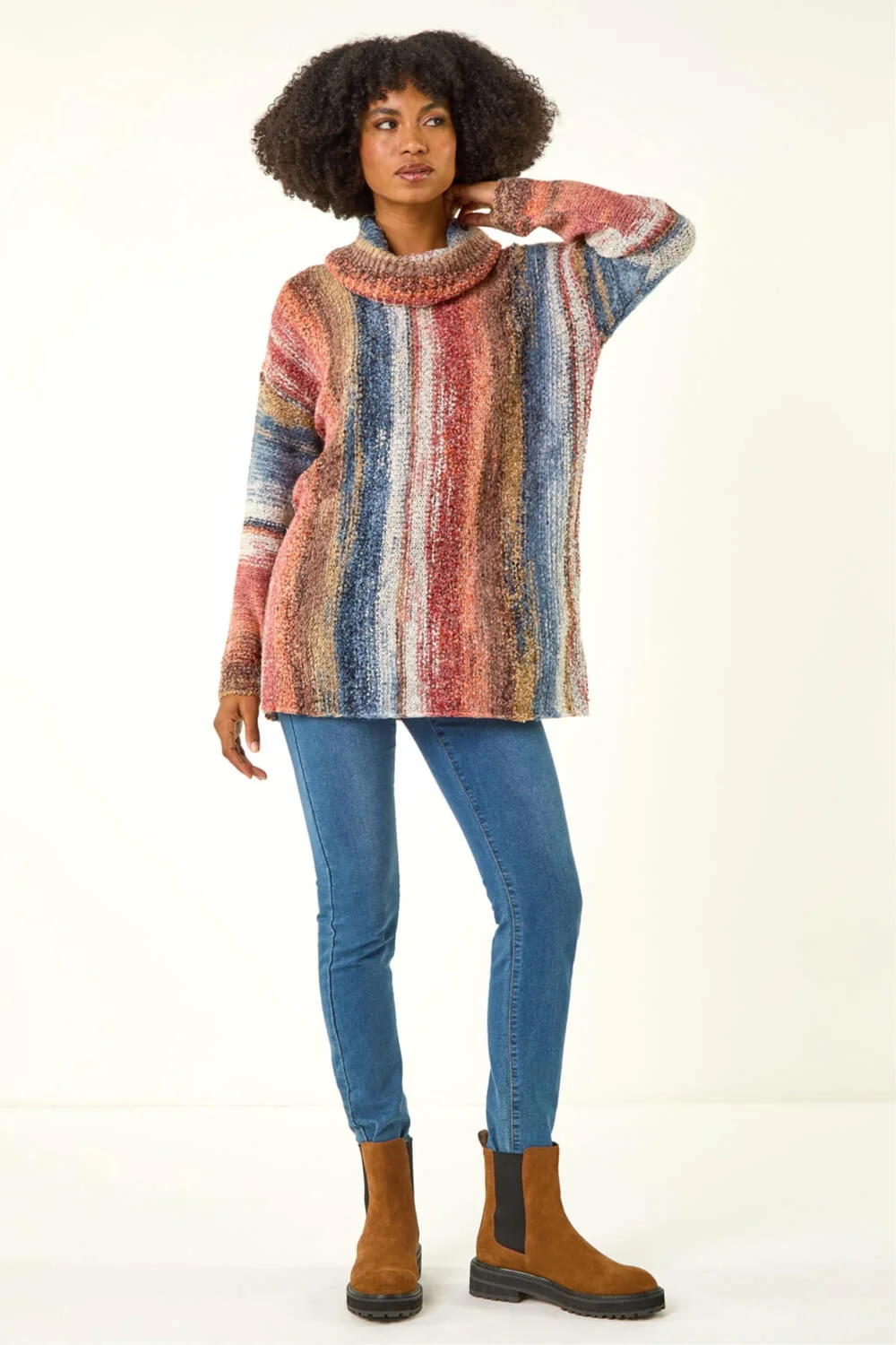 Roman Multi Boucle Stripe Cowl Neck Jumper - 10 Image 2