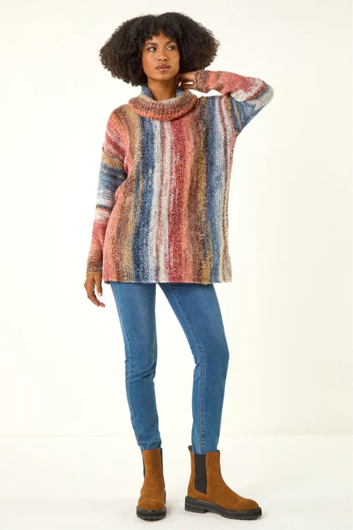 Roman Multi Boucle Stripe Cowl Neck Jumper - 10 Image 2