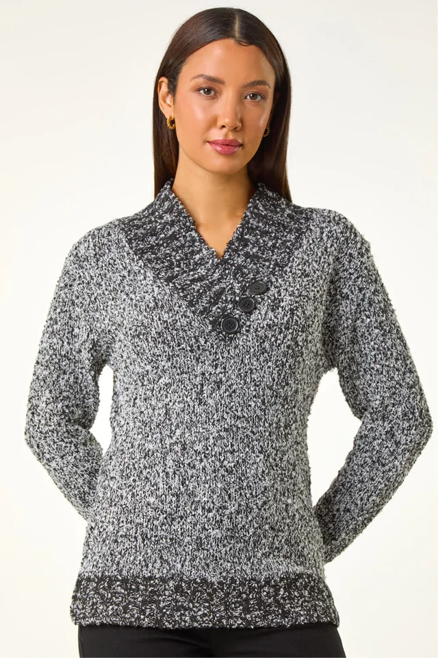 Roman Charcoal Textured Overlap Jumper