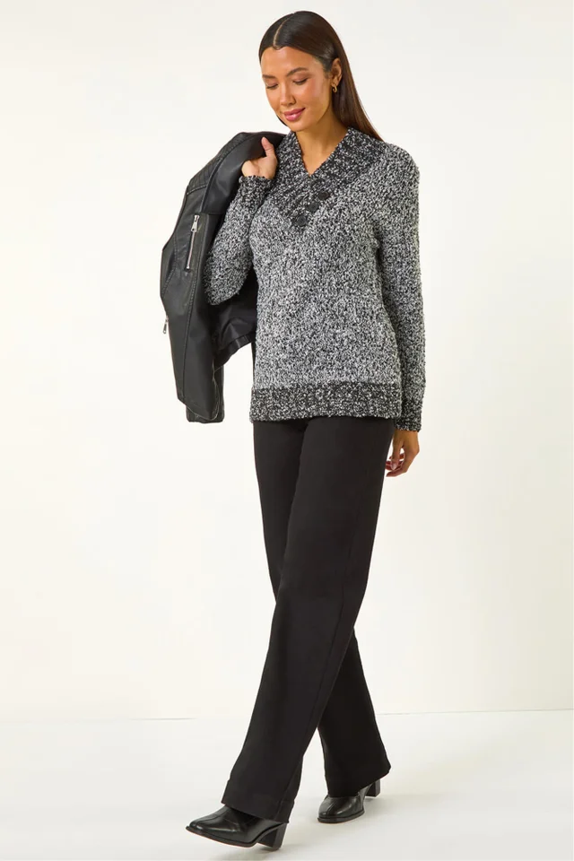 Roman Charcoal Textured Overlap Jumper