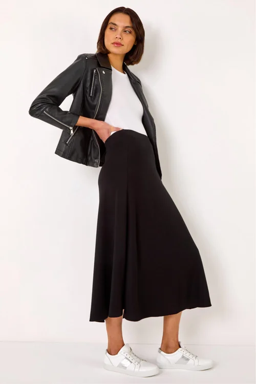 Roman Black A-Line Pull On Stretch Skirt - 14 Image 2