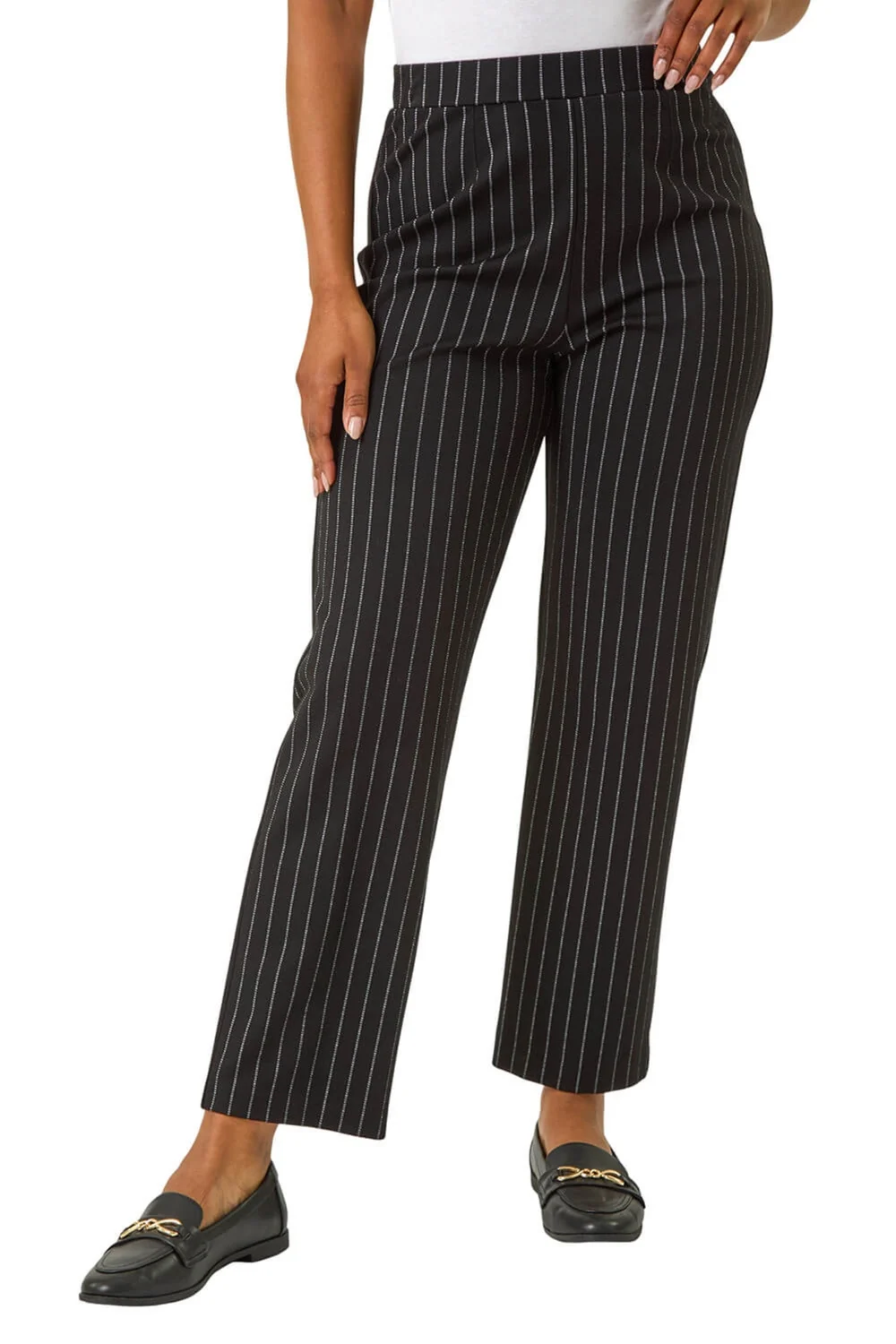 Roman Black Petite Pinstripe Stretch Trousers - 8 Image 1