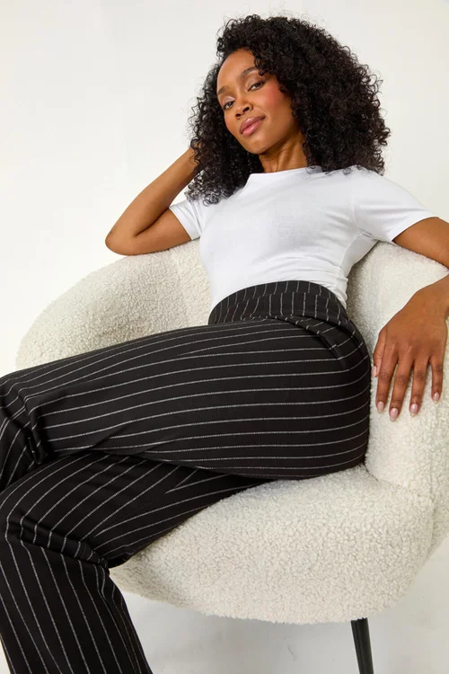 Roman Black Petite Pinstripe Stretch Trousers - 8 Image 3