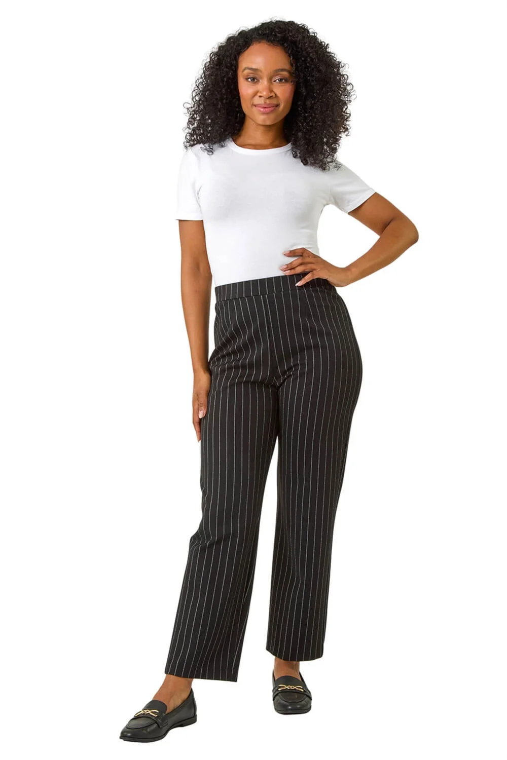 Roman Black Petite Pinstripe Stretch Trousers - 8 Image 2