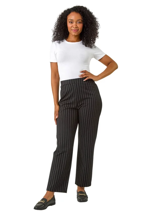 Roman Black Petite Pinstripe Stretch Trousers - 8 Image 2