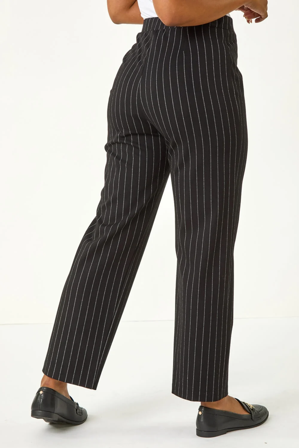 Roman Black Petite Pinstripe Stretch Trousers - 8 Image 4