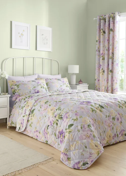 Dreams & Drapes Design Flourette Lilac Bedspread - 200 x 230cm Image 1