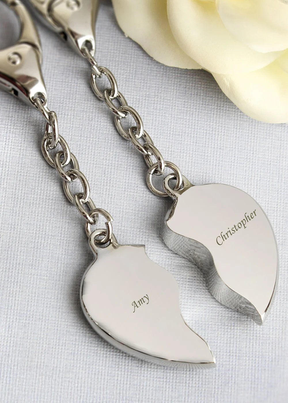 Personalised Memento Company Silver Two Hearts Keyring - One Size Image 2