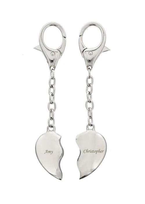 Personalised Memento Company Silver Two Hearts Keyring - One Size Image 1