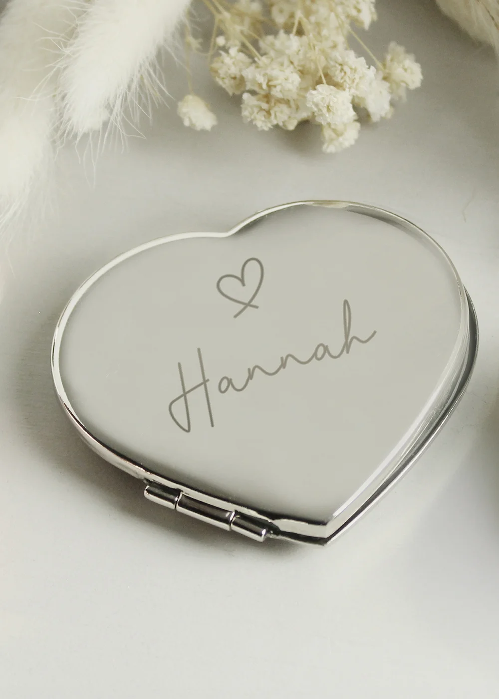 Personalised Memento Company Silver Diamante Heart Compact Mirror - One Size Image 3