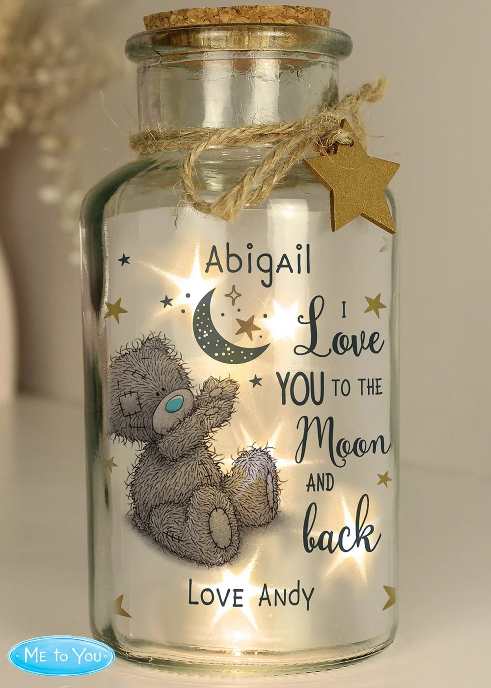 Personalised Memento Company Me To You Moon & Back LED Glass Jar - One Size Image 2