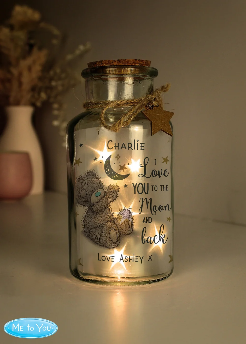 Personalised Memento Company Me To You Moon & Back LED Glass Jar - One Size Image 1